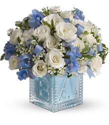Baby's First Block by Teleflora - Blue from Schultz Florists, flower delivery in Chicago